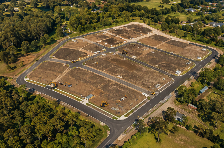 Aerial view of subdivision roads and residential lots